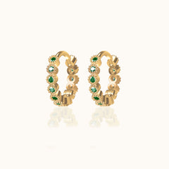 Emerald Green CZ Bezel Set Bead Hoop Earrings