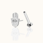 Evil Eye Protective Hamsa Hand Threadless Labret Titanium Flat Back Earring