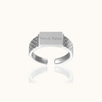 Doviana Signature Good Vibes Silver Cubic Engraved Ring