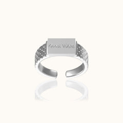 Doviana Signature Good Vibes Silver Cubic Engraved Ring