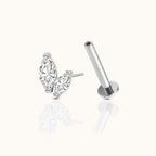 Graduated Double Marquise CZ Threadless Labret Titanium Flat Back Earring