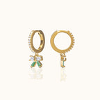 Green Bow Ballerina Ribbon CZ Dangle Hoop Earrings