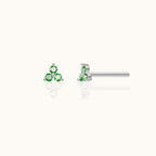 Green CZ Trefoil Stud Earrings