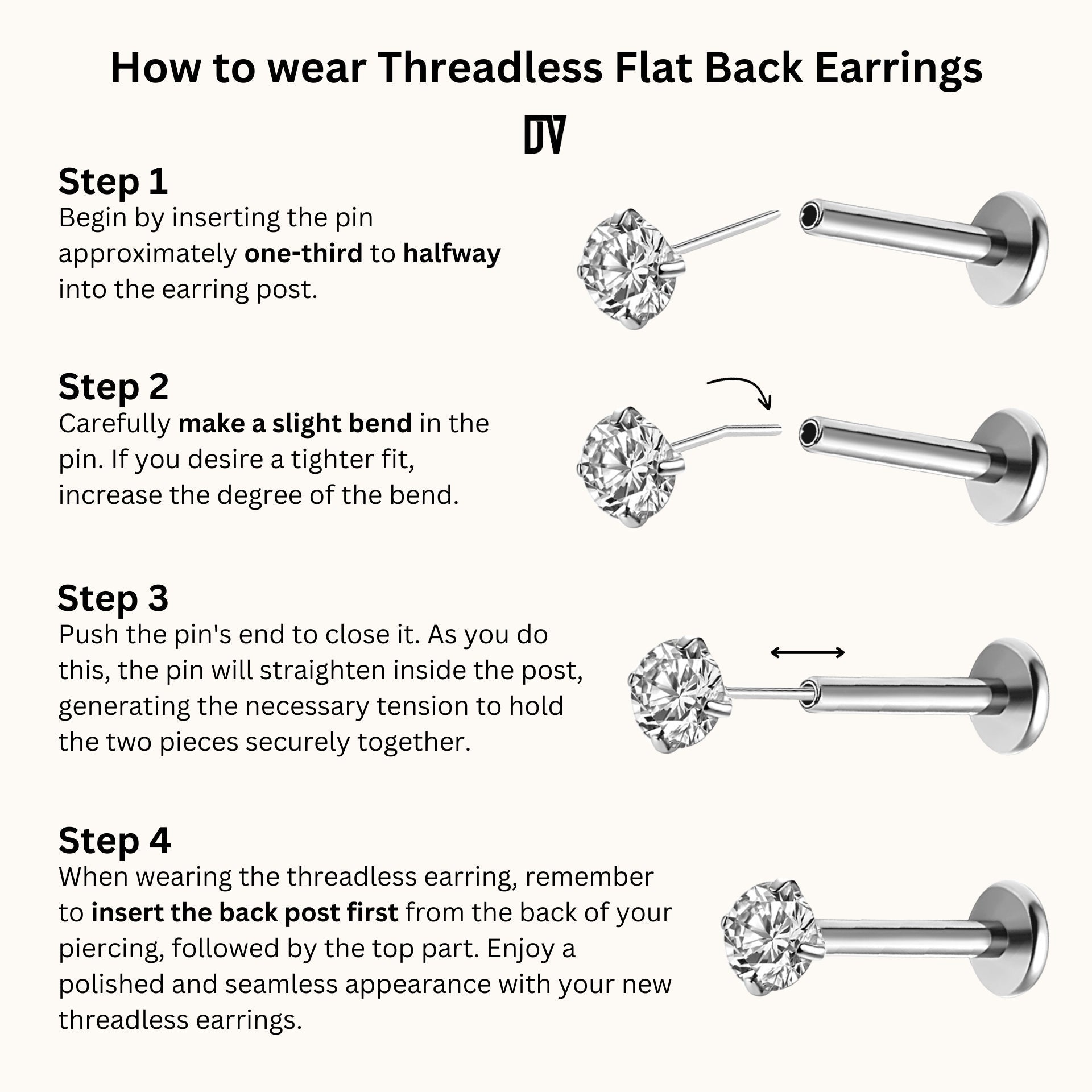 Lightning Bolt Shaped Threadless Labret Titanium Flat Back Earring