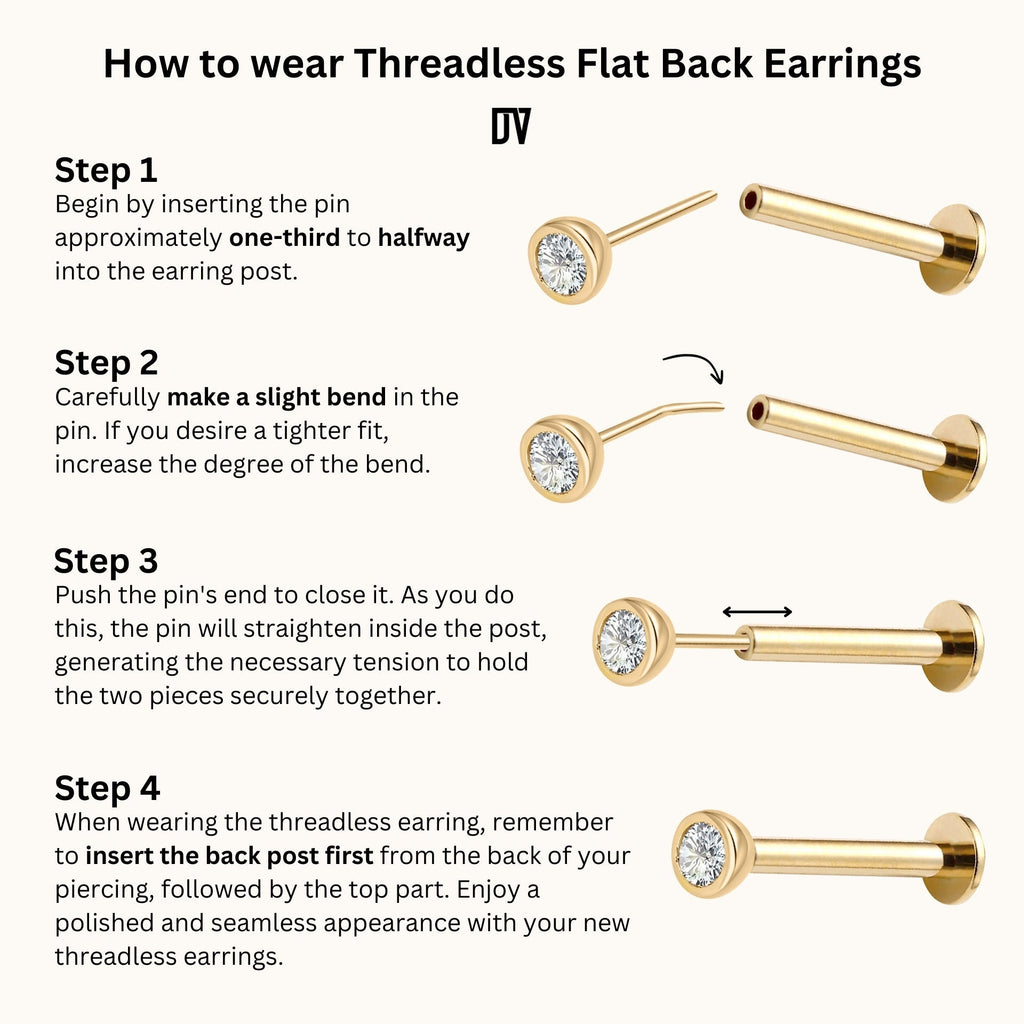 14K Solid Gold 3mm Midnight Blue CZ Threadless Labret Flat Back Earring