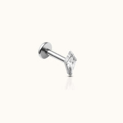 Kite Shaped CZ Threadless Labret Titanium Flat Back Earring