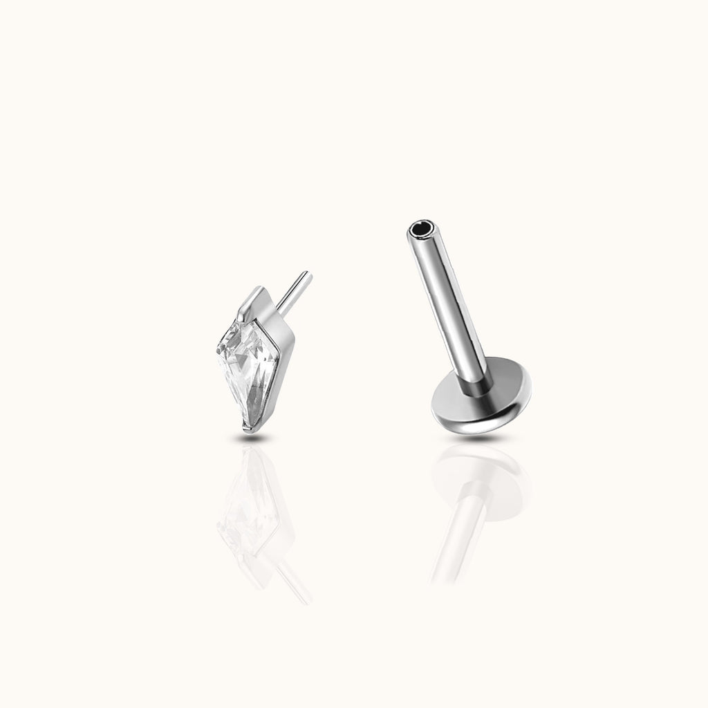 Kite Shaped CZ Threadless Labret Titanium Flat Back Earring