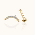 Large Moon Crescent Threadless Labret Titanium PVD Gold Flat Back Earring