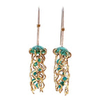 Mini Green Jellyfish Earrings with Turquoise Beads and Hypoallergenic Niobium Earwires