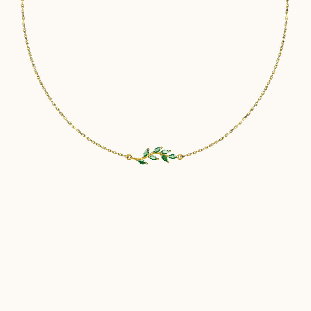 Green CZ Leaves Necklace