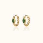Oval Green CZ Bead Hoop Earrings
