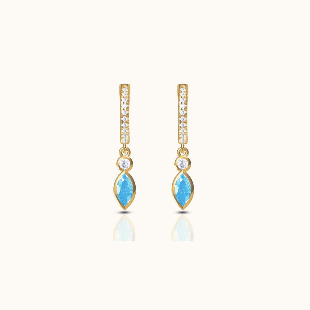 Oval Turquoise Drop CZ Pave Hoop Earrings