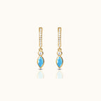 Oval Turquoise Drop CZ Pave Hoop Earrings