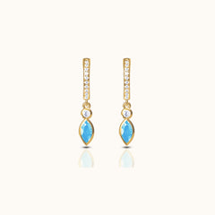 Oval Turquoise Drop CZ Pave Hoop Earrings