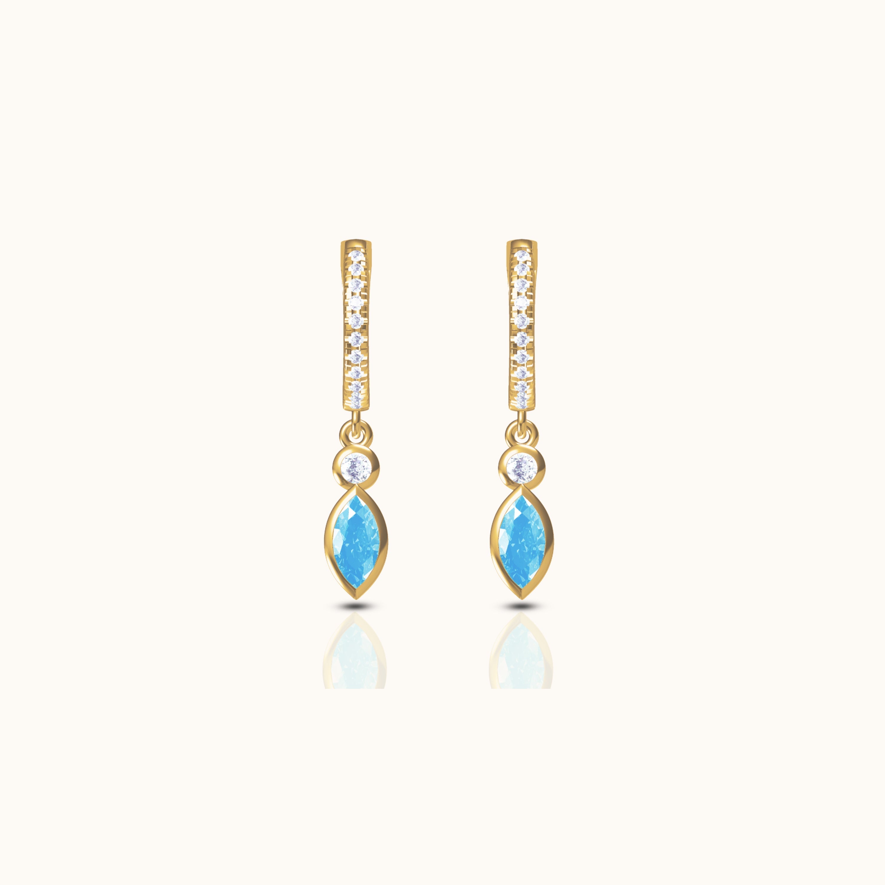 Oval Turquoise Drop CZ Pave Hoop Earrings