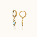 Oval Turquoise Drop CZ Pave Hoop Earrings