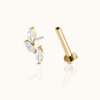 Oval CZ Leaves Branch Threadless Labret Titanium PVD Gold Flat Back Earring