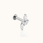 Oval CZ Leaves Branch Threadless Labret Titanium Flat Back Earring
