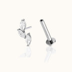 Oval CZ Leaves Branch Threadless Labret Titanium Flat Back Earring