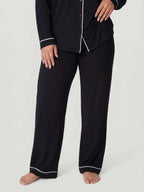 Black Oversized Jersey Piping Detail Long PJ Set