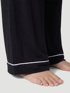 Black Oversized Jersey Piping Detail Long PJ Set