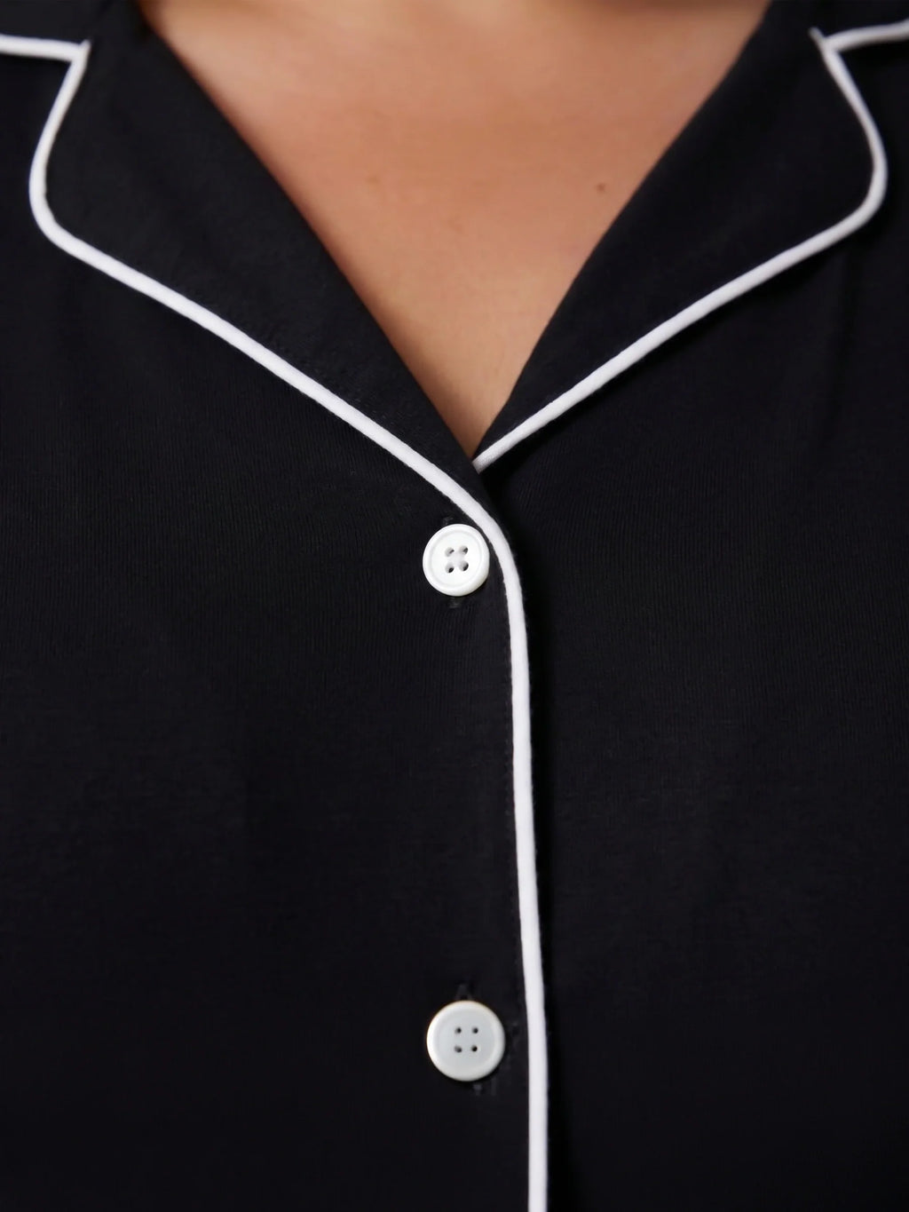 Black Oversized Jersey Piping Detail Long PJ Set