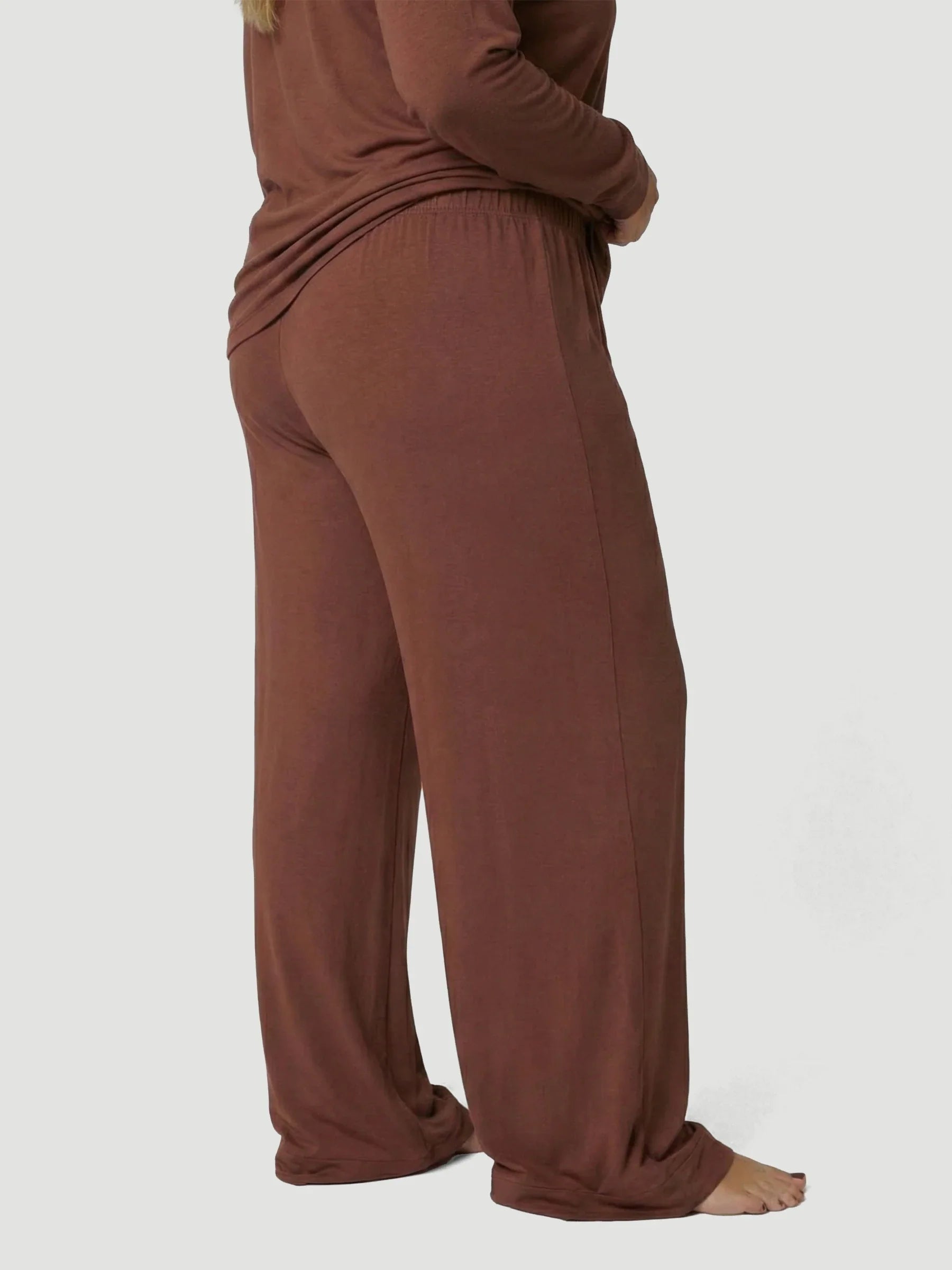 Brown Oversized Jersey Pocket Detail Long PJ Set
