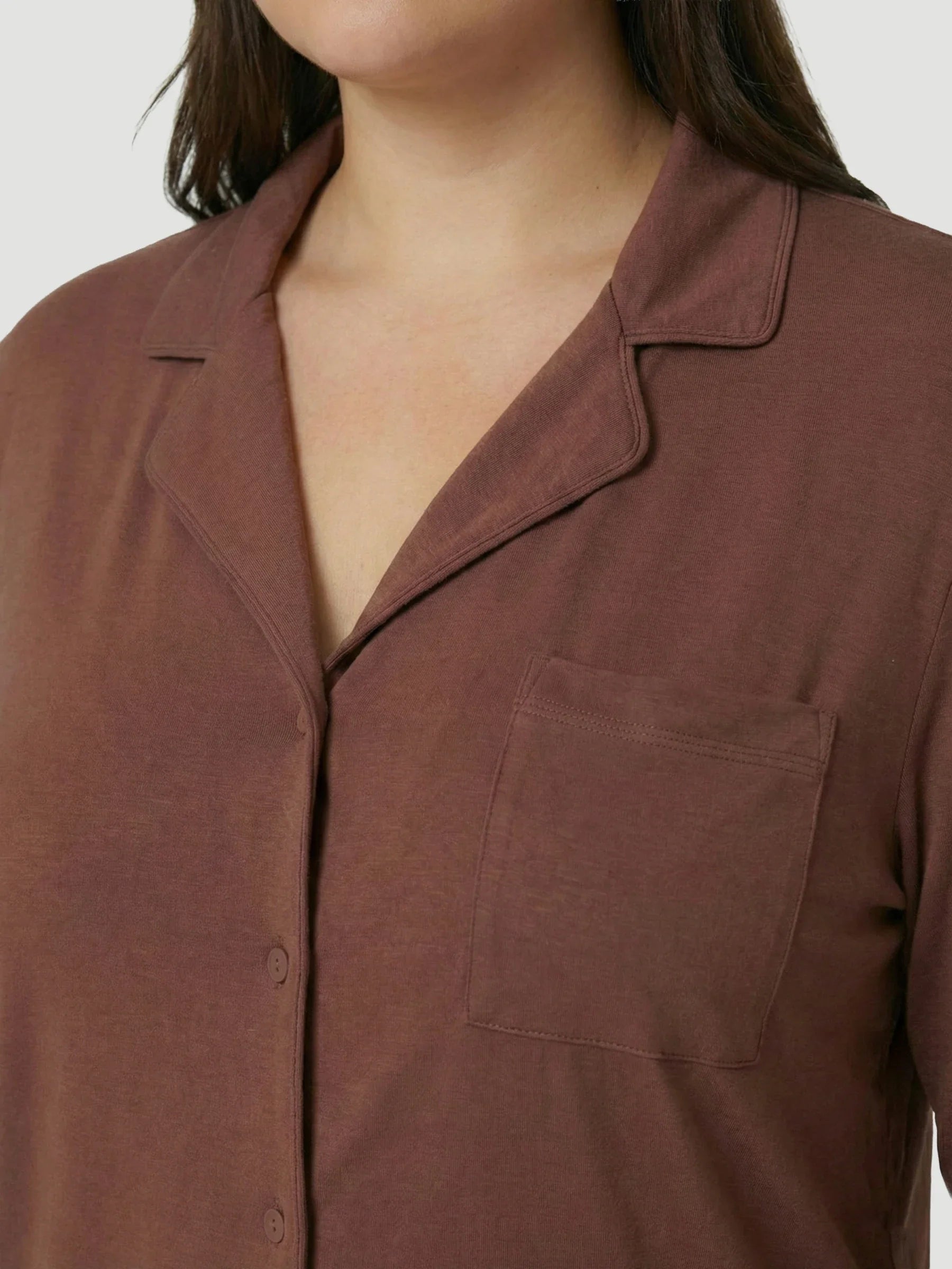 Brown Oversized Jersey Pocket Detail Long PJ Set