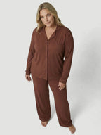 Brown Oversized Jersey Pocket Detail Long PJ Set