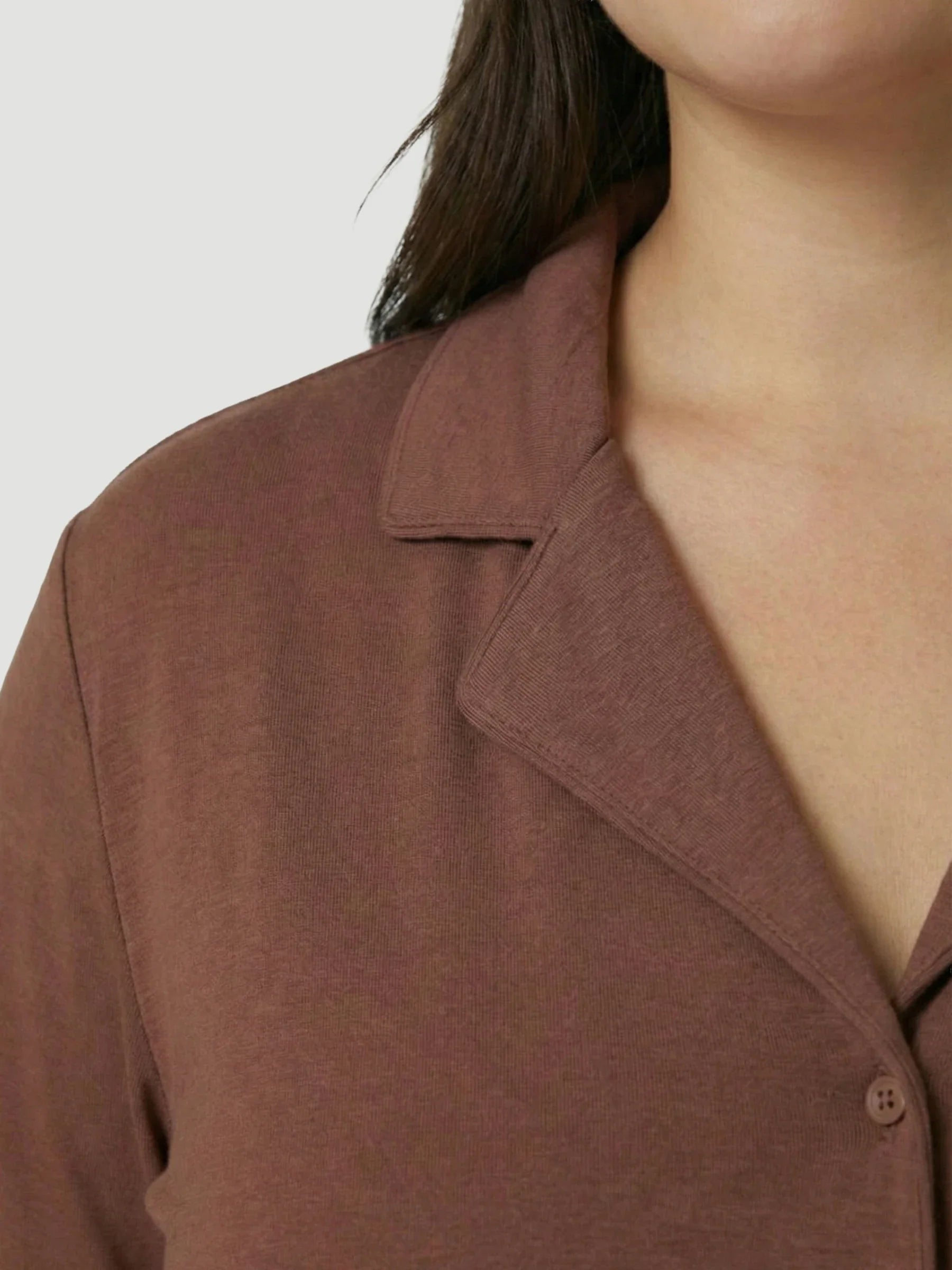 Brown Oversized Jersey Pocket Detail Long PJ Set