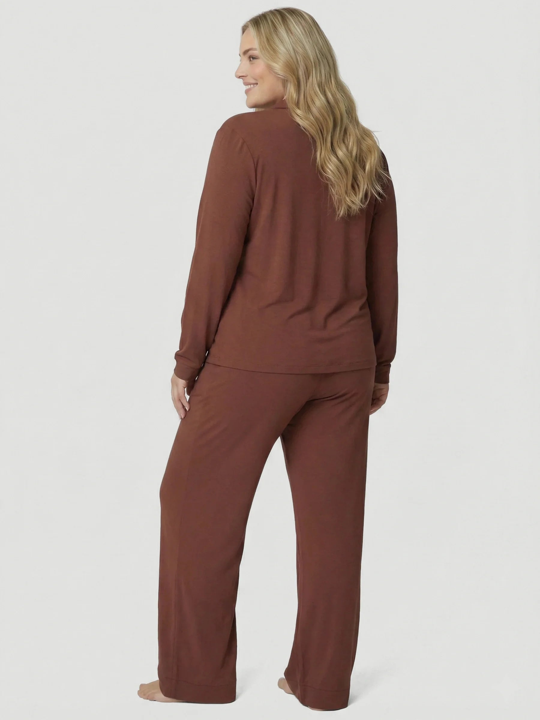Brown Oversized Jersey Pocket Detail Long PJ Set