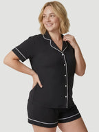 Black Oversized Jersey Piping Detail Short PJ Set