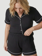 Black Oversized Jersey Piping Detail Short PJ Set