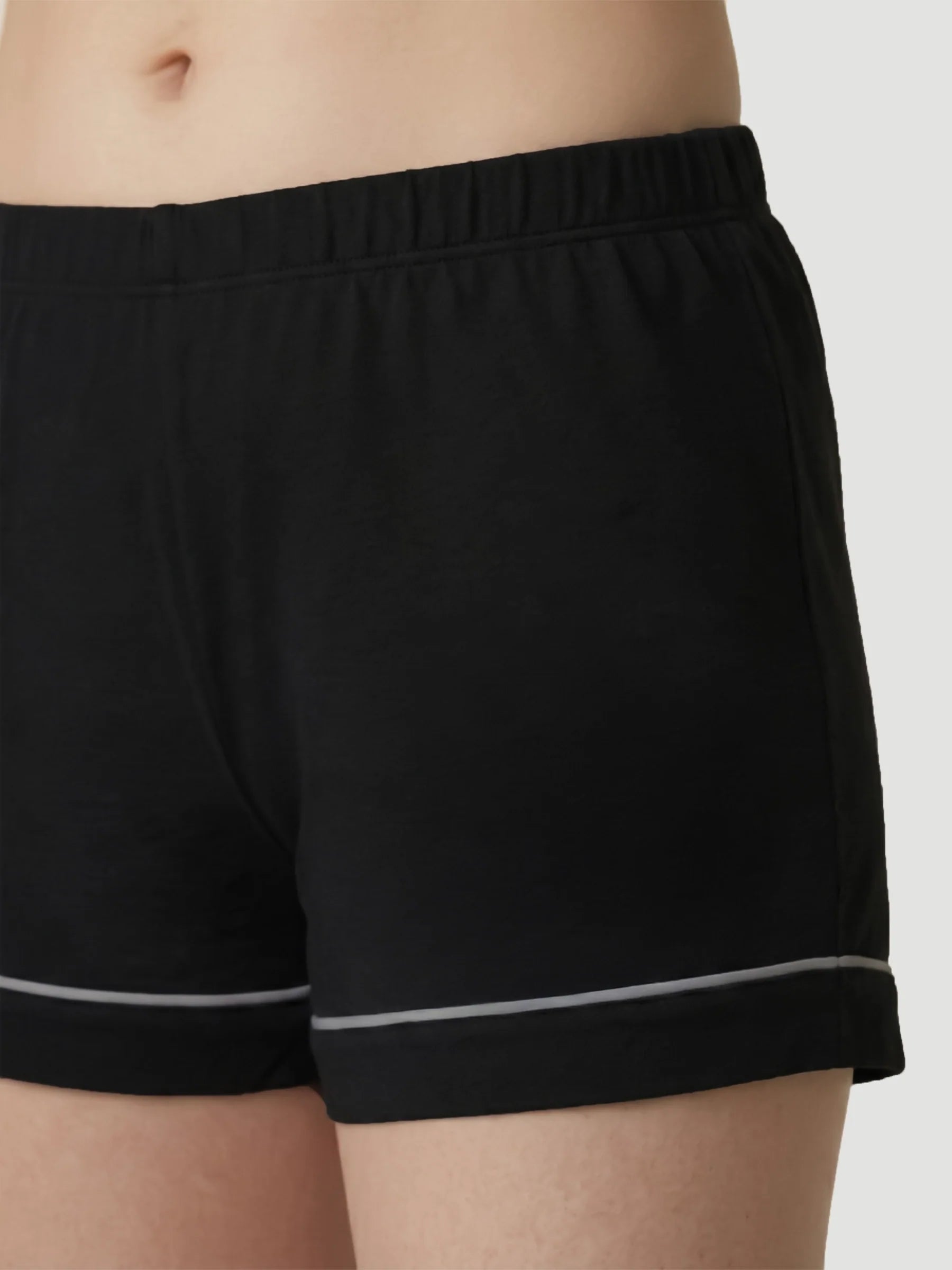 Black Oversized Jersey Piping Detail Short PJ Set