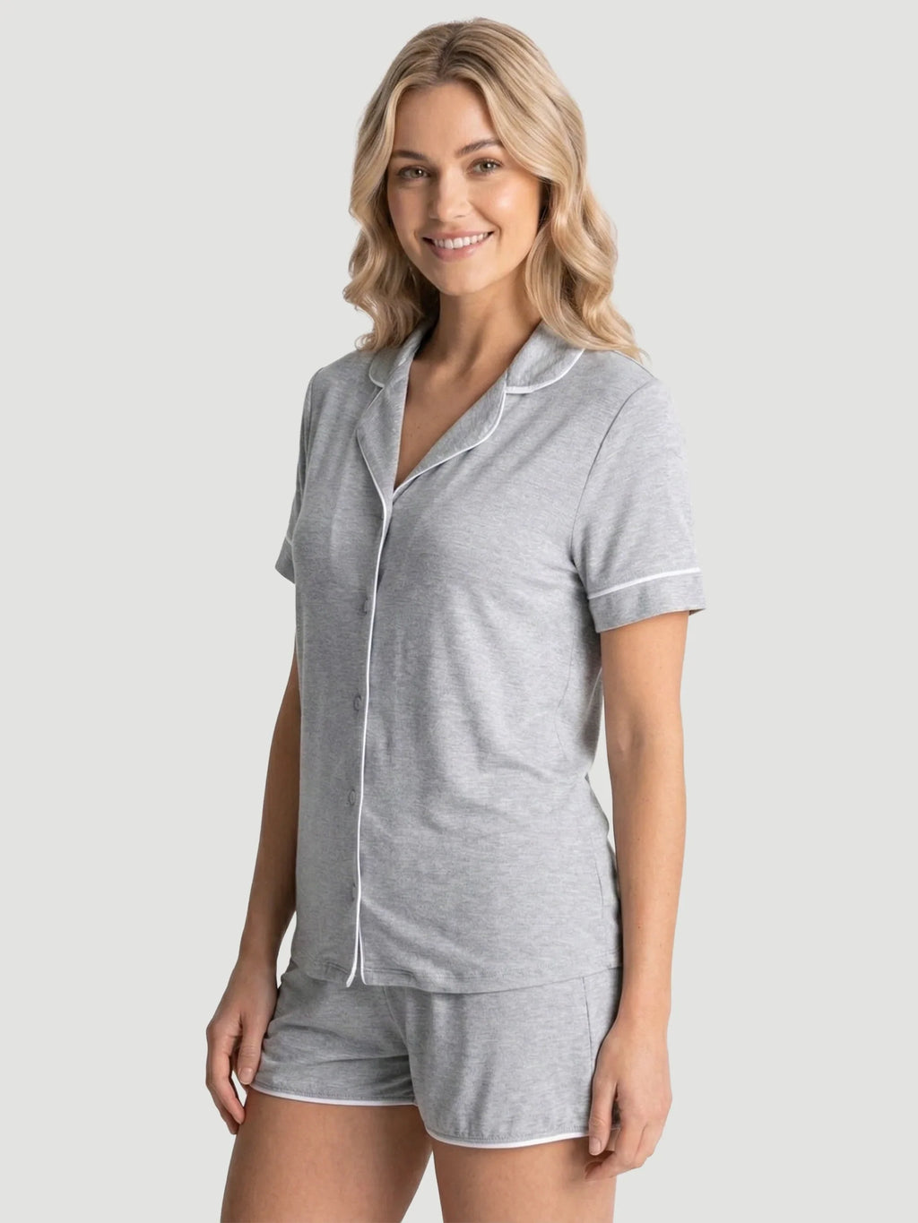 Marl Grey Oversized Jersey Piping Detail Short PJ Set
