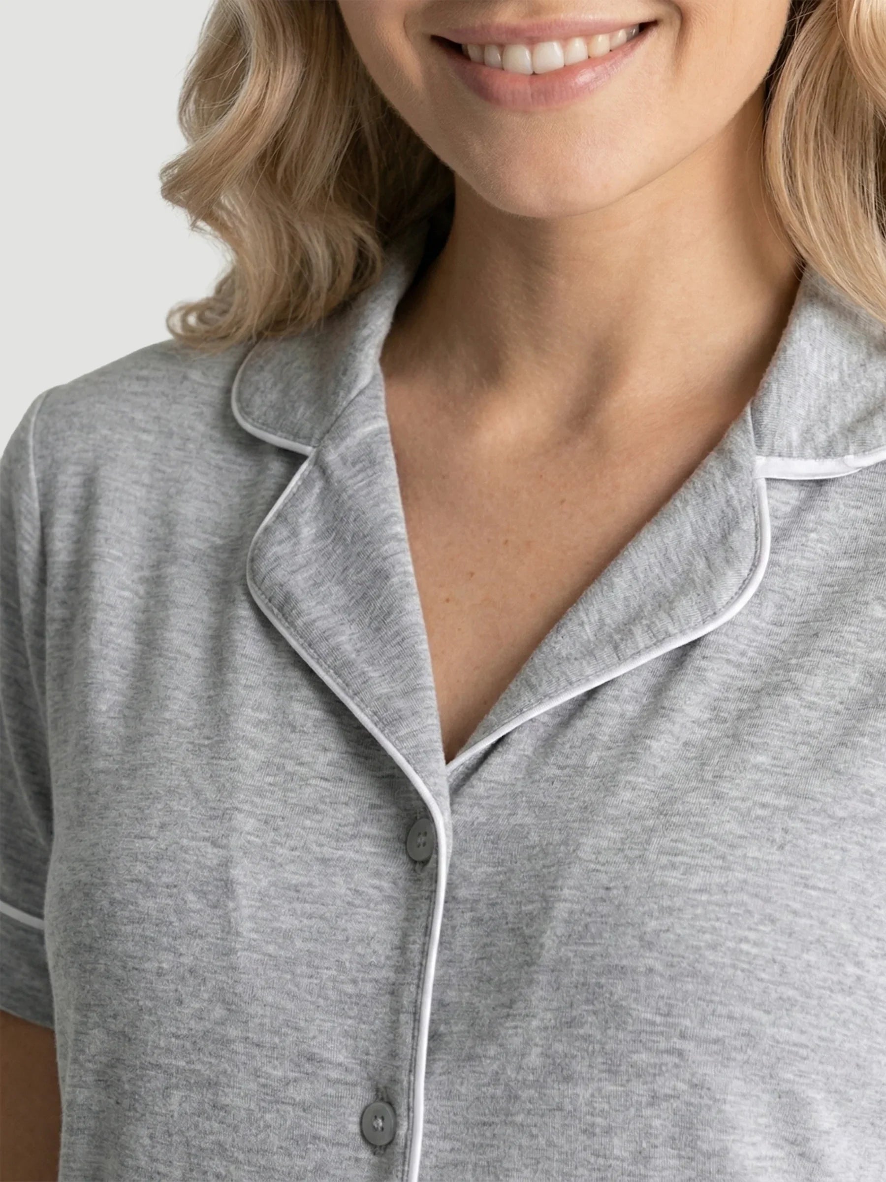 Marl Grey Oversized Jersey Piping Detail Short PJ Set