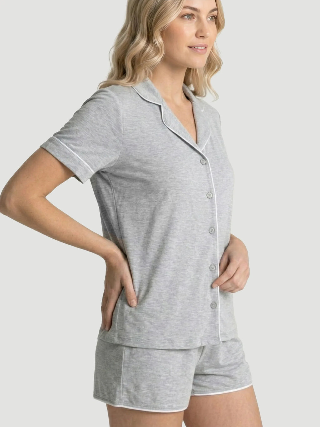 Marl Grey Oversized Jersey Piping Detail Short PJ Set