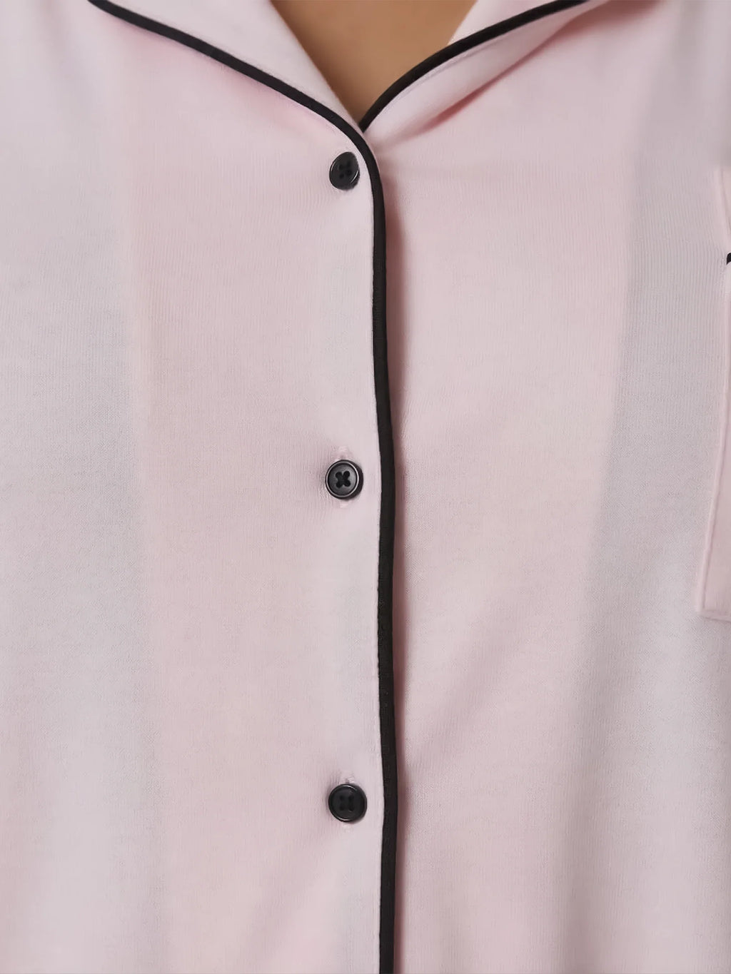 Pink Oversized Jersey Black Piping Detail Short PJ Set
