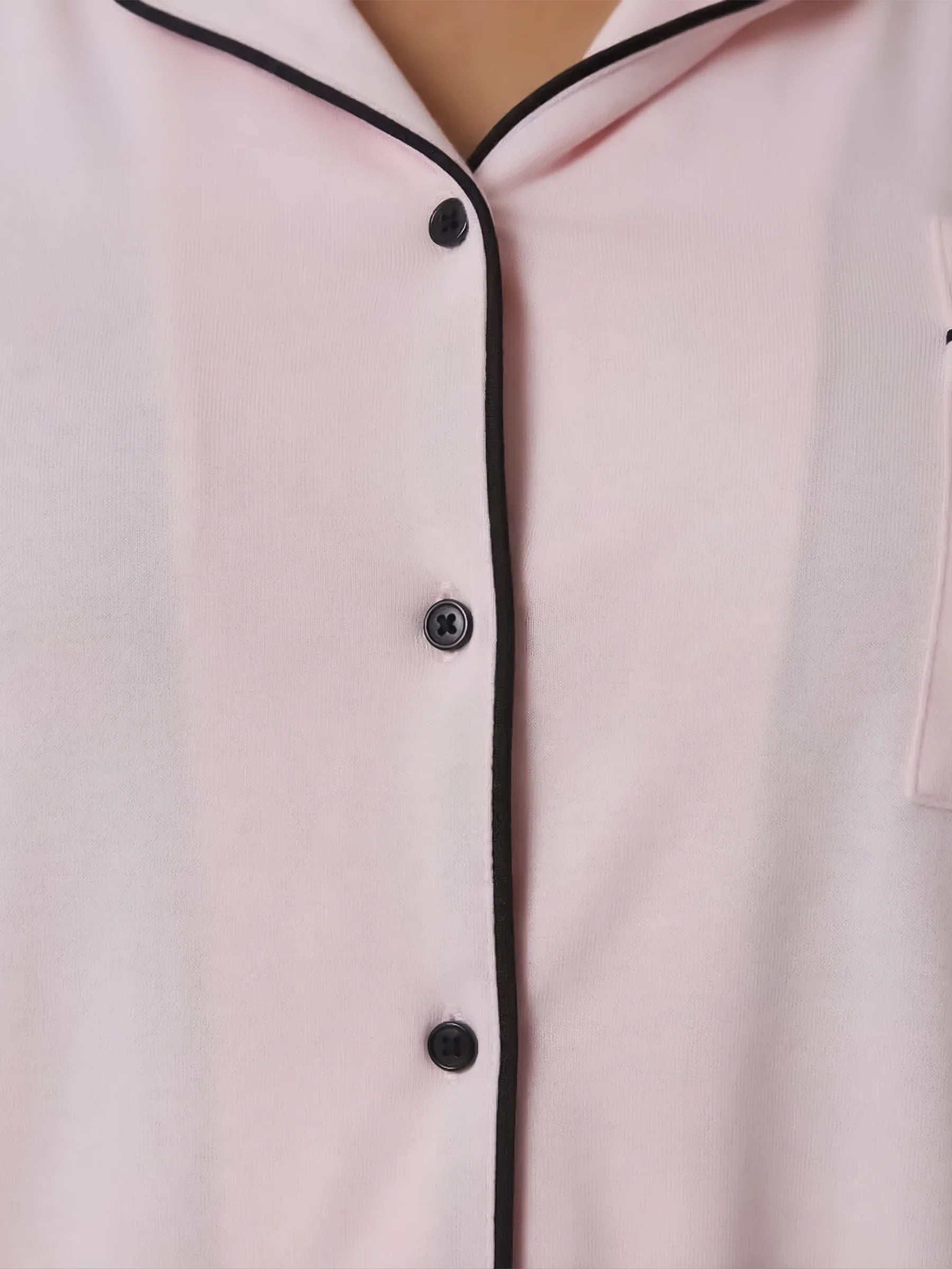 Pink Oversized Jersey Black Piping Detail Short PJ Set