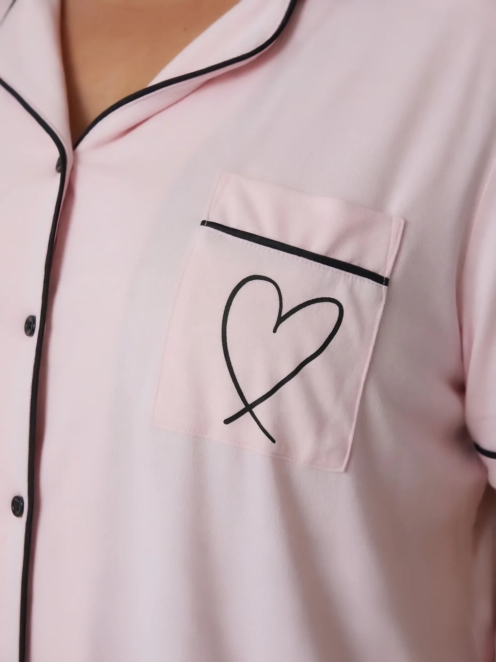 Pink Oversized Jersey Black Piping Detail Short PJ Set