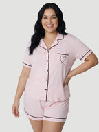 Pink Oversized Jersey Black Piping Detail Short PJ Set