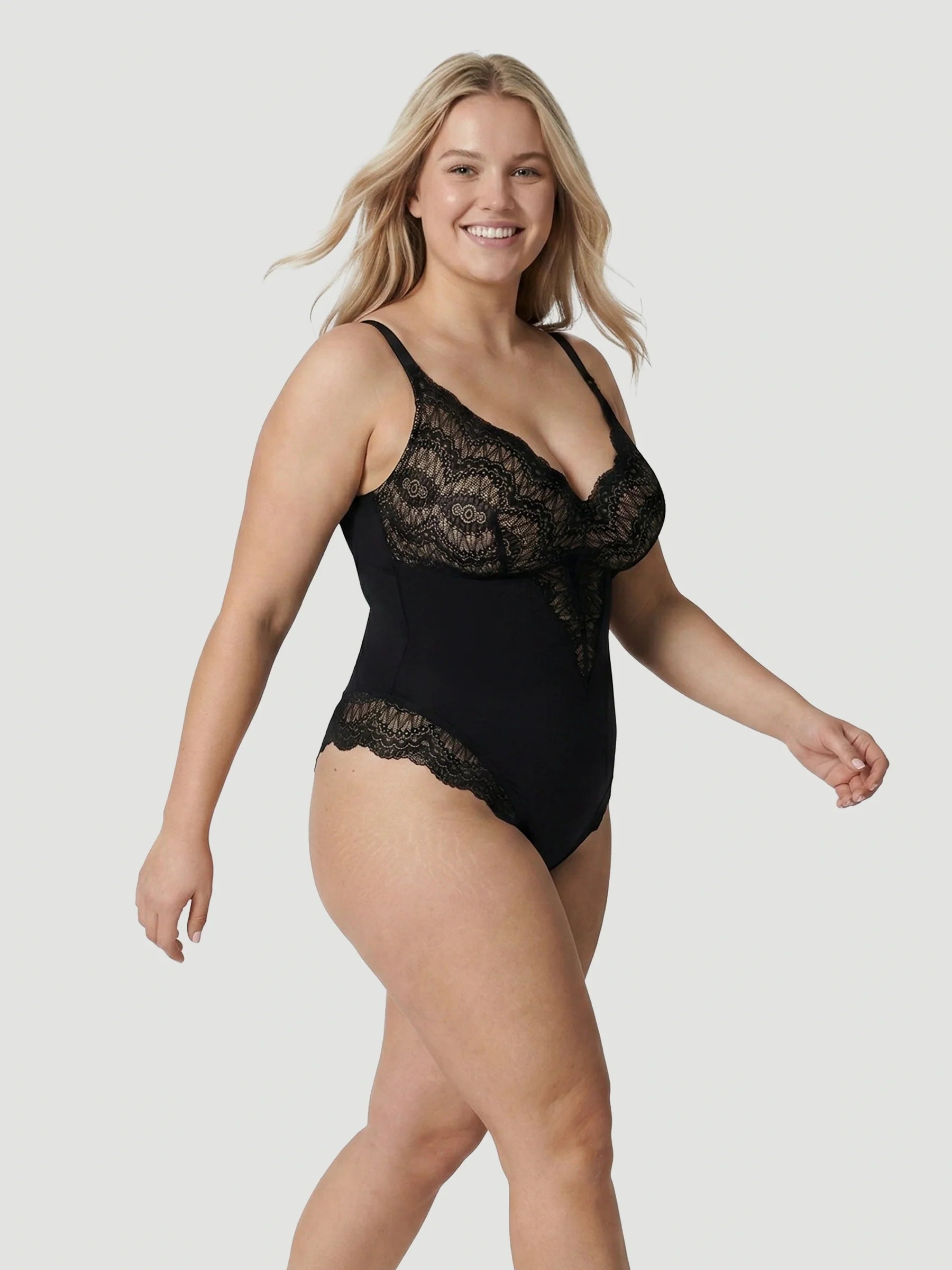 Plunging Lace Bodysuit Shaping Thong
