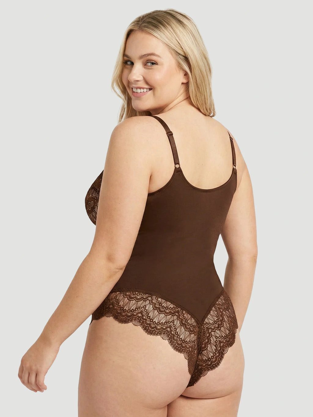 Plunging Lace Bodysuit Shaping Thong