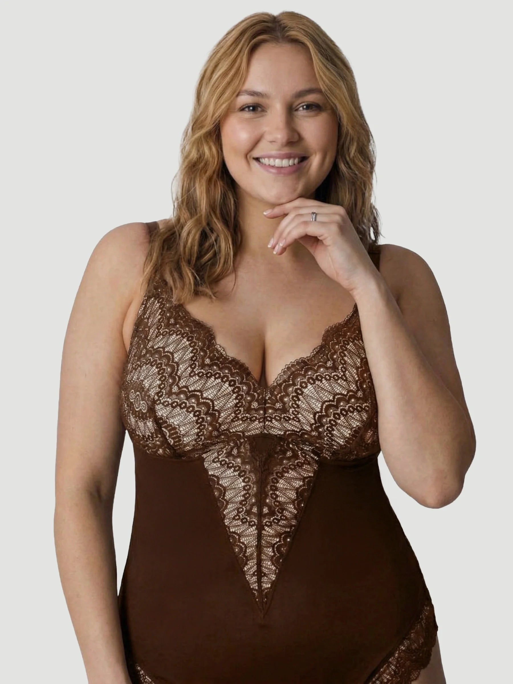 Plunging Lace Bodysuit Shaping Thong