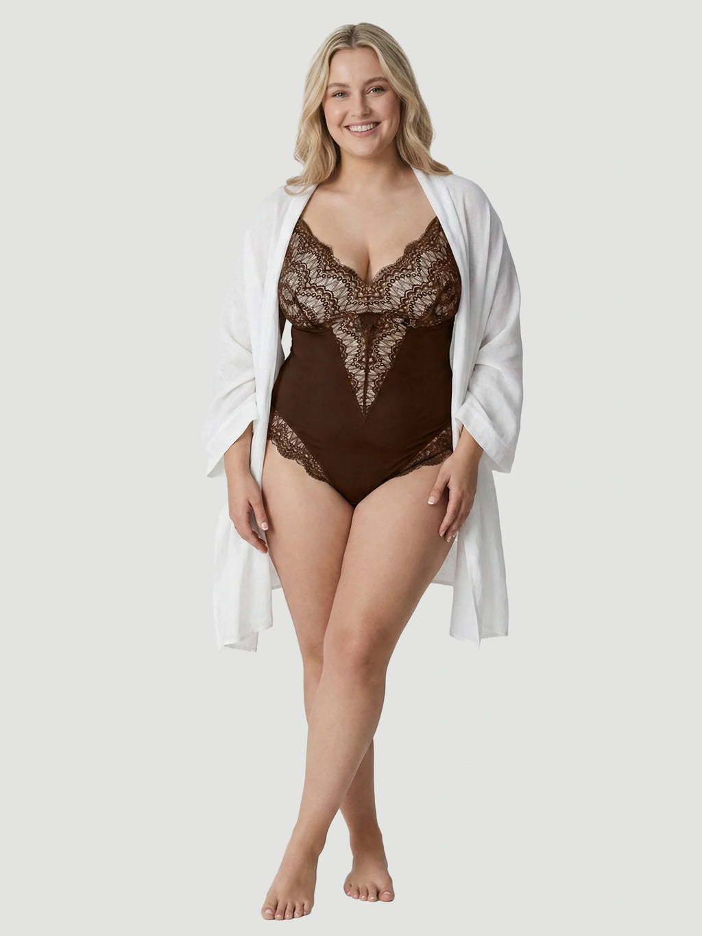 Plunging Lace Bodysuit Shaping Thong