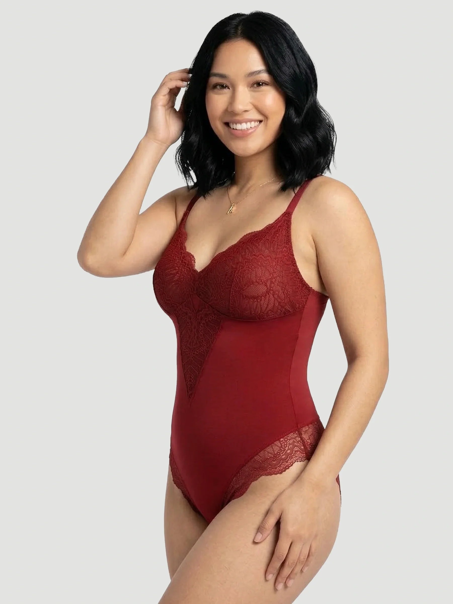 Plunging Lace Bodysuit Shaping Thong