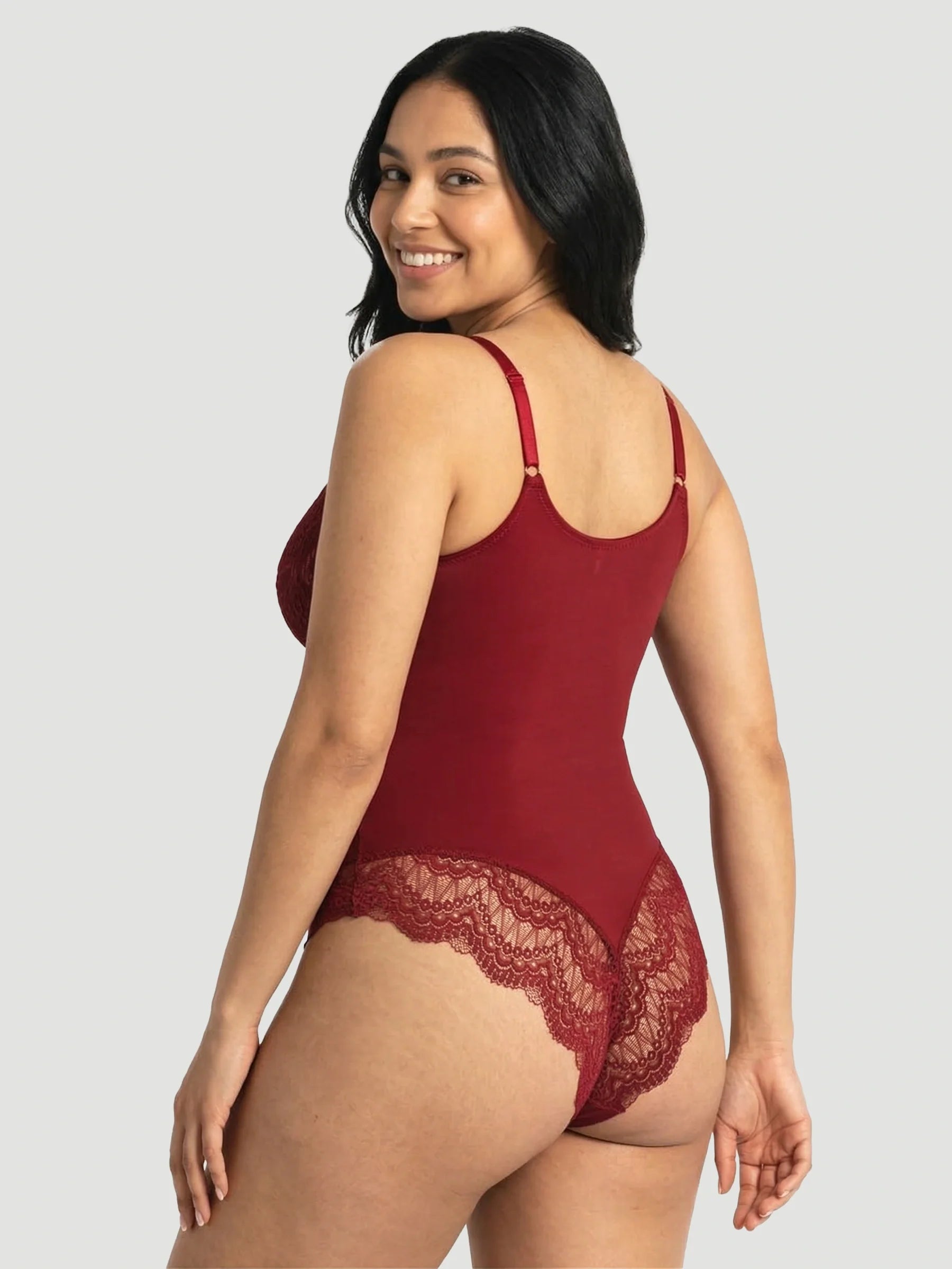Plunging Lace Bodysuit Shaping Thong