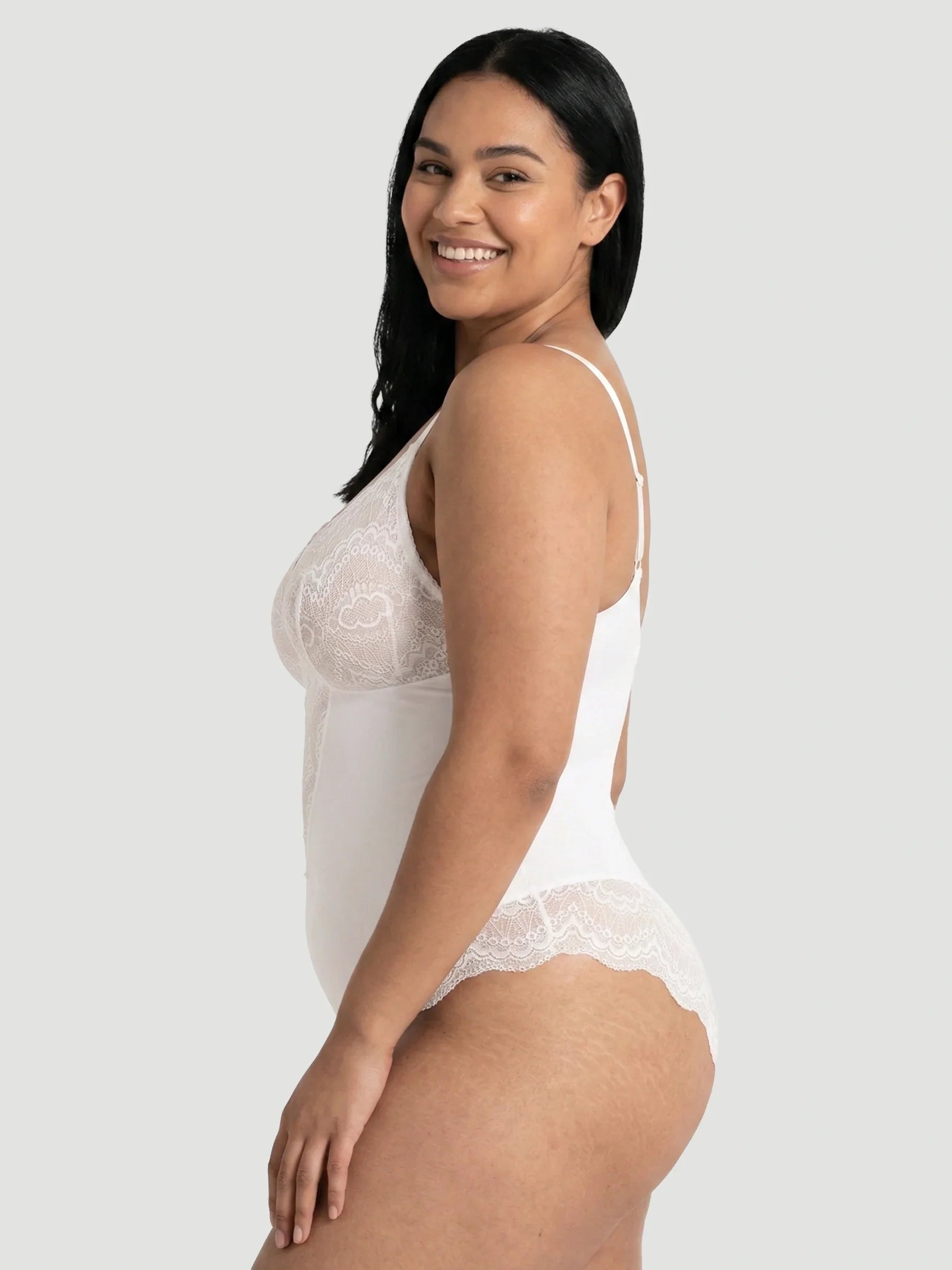 Plunging Lace Bodysuit Shaping Thong