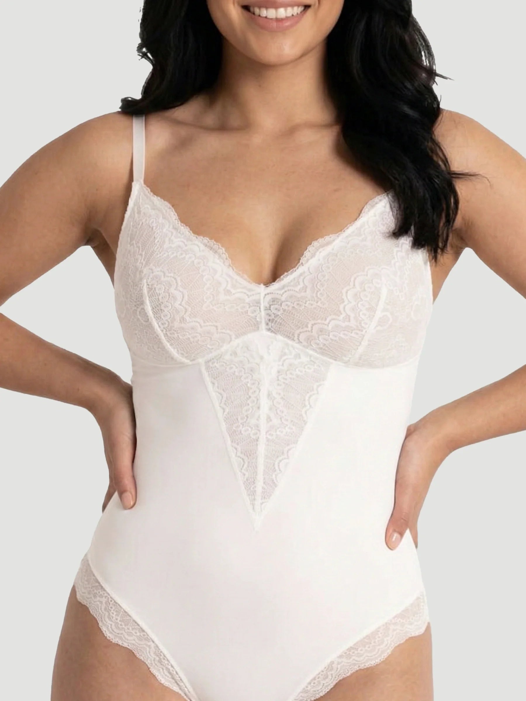 Plunging Lace Bodysuit Shaping Thong