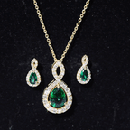 Pear Shaped Lab Created Emerald and Diamond Infinity Jewelry Set